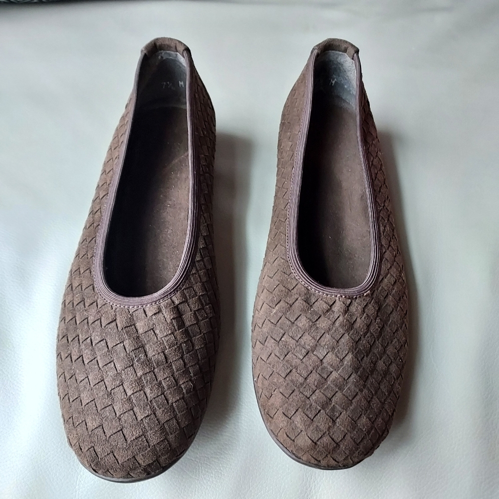 Stuart Weitzman Brown Woven Suede Ballet Flats